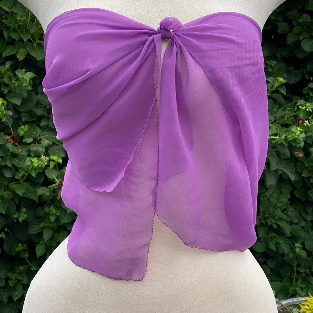 Y2K Scarf Top Women's OS Purple Micromesh Sarong Festival Fairycore Sheer Beachy